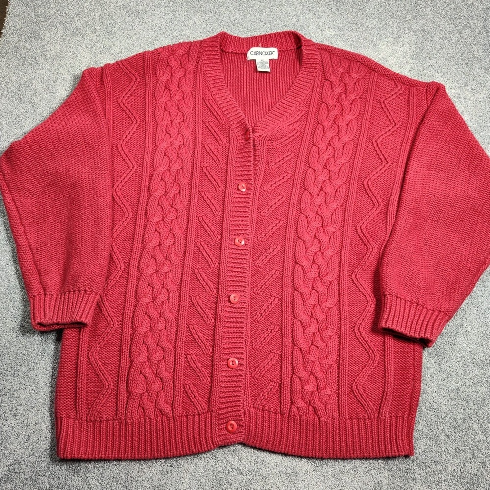 CABIN CREEK Red Cable Knit Button Front Cardigan Sweater 2X Extra Grande